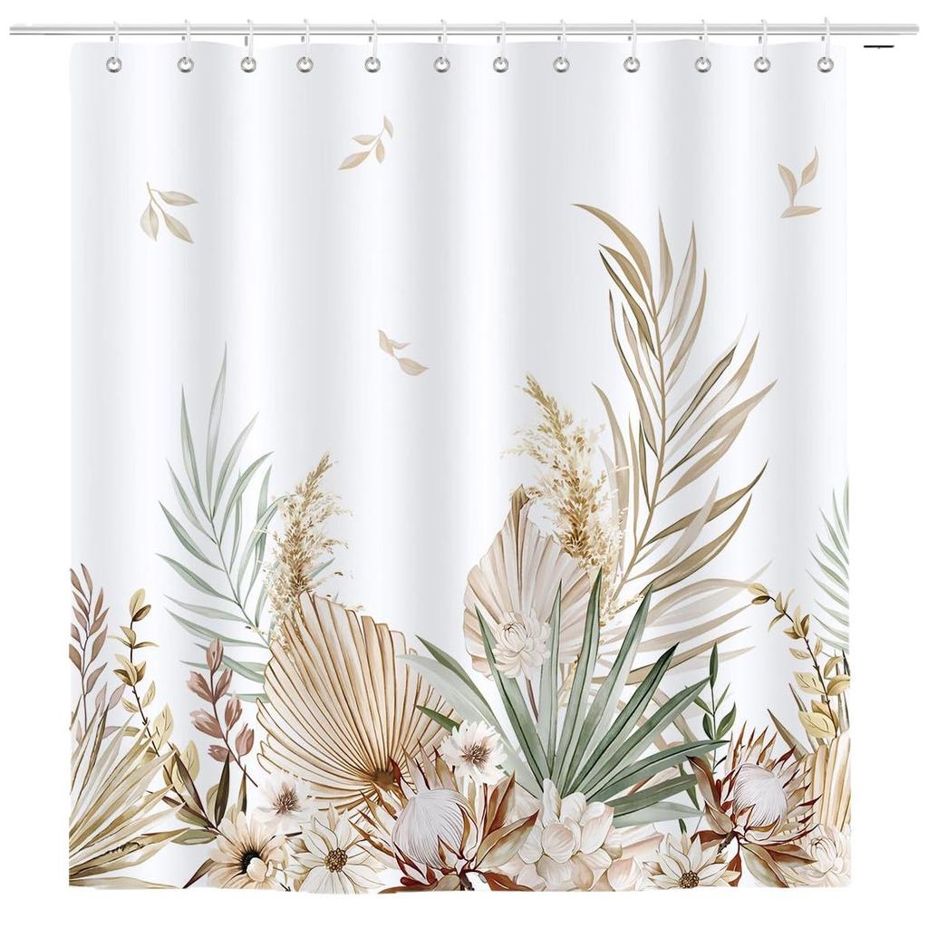 Bohemian Leaf Shower Curtain Watercolor Tan Leaf Floral Bathroom Curtain Polyester Waterproof Shower Curtain With Hook
