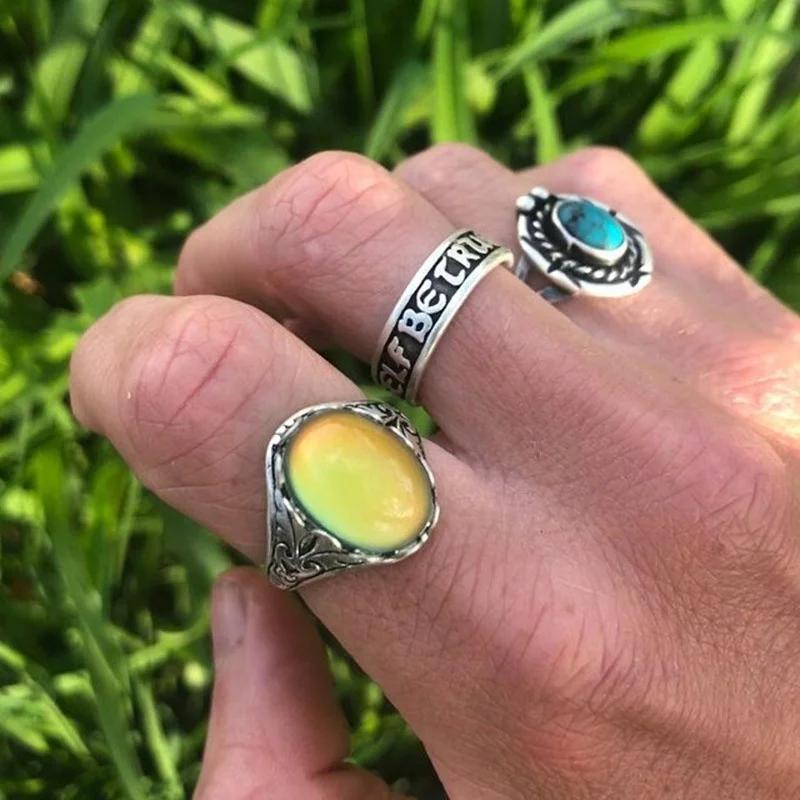 Moda Mujer Anillo Creativo Más Nuevo Sensible a la Temperatura Cambia de Color Retro Redondo Anillo de Compromiso Anillo Accesorios de Joyería Regalos