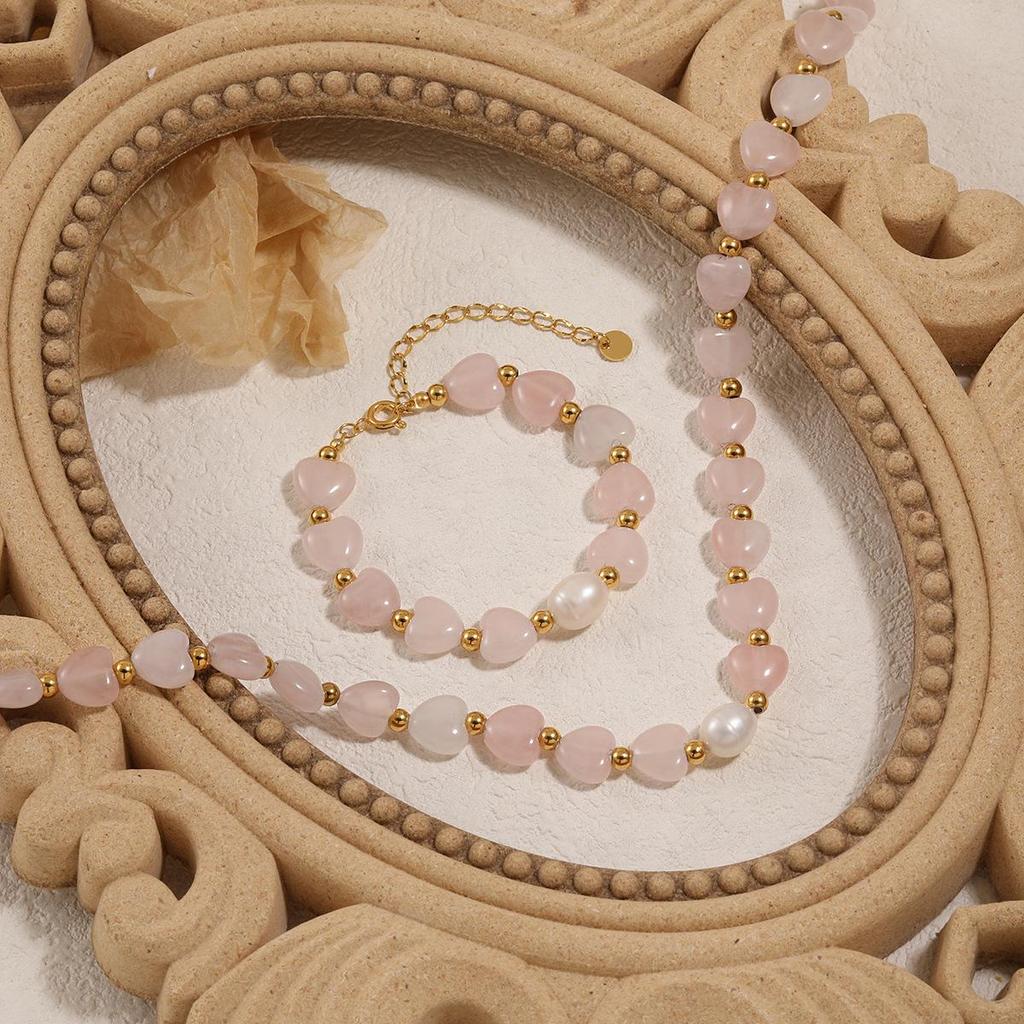 Rose Quartz & Titanium Steel Handmade Necklace - Women's Fashion Clavicle Chain