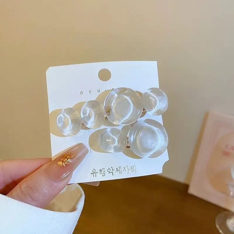 2 teile/satz Vintage Elegante Frauen Pony Seite Clips Koreanische Ozean Blase Haar Rand Clips Transparent Einfarbig Haarnadeln Headwear