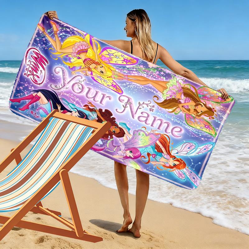 Name Custom Winx Print Beach Towel, Large Soft Quick Dry Towel for Beach Camping Swimming
