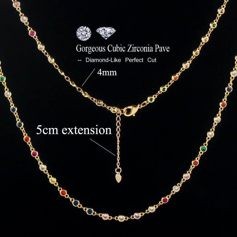 WWJ høy kvalitet rund regnbue Cubic Zirconia langkjede halskjede