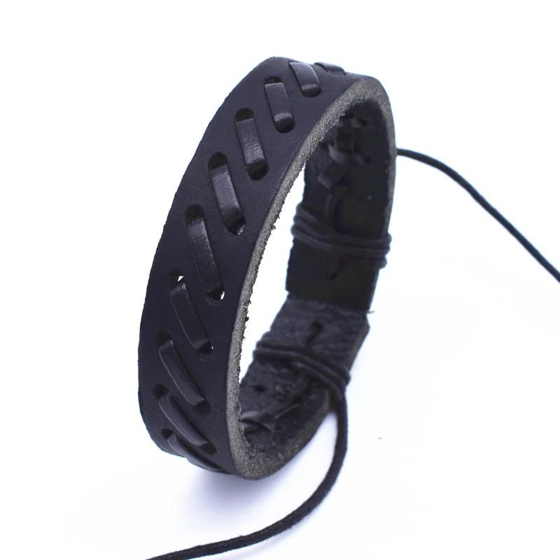 Retro Woven Cowhide Bracelet Simple Pull Adjustment Cross Bracelet Handrope Personalized Jewelry Gift