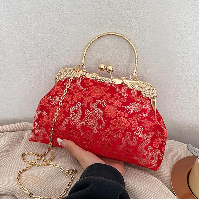 2025 Neue Muscheltasche im chinesischen Stil Kettentasche Nietenhandtasche Jahr des Drachen Aufdruck Damen Schultertasche Umhängetasche