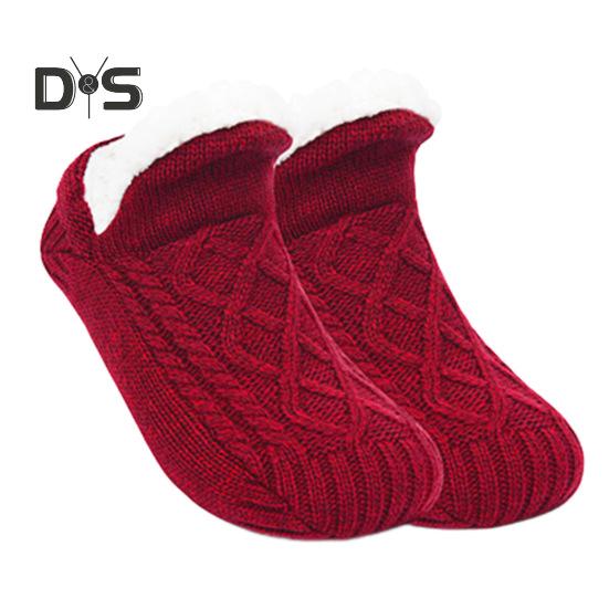 

1 пара нескользящих носков для пола, теплые, комфортные, влагоотводящие, уютные, с флисовой подкладкой, вязаные, регулируемые, домашние носки-тапочки, праздничный подарок, зимние носки 30cm вино красного