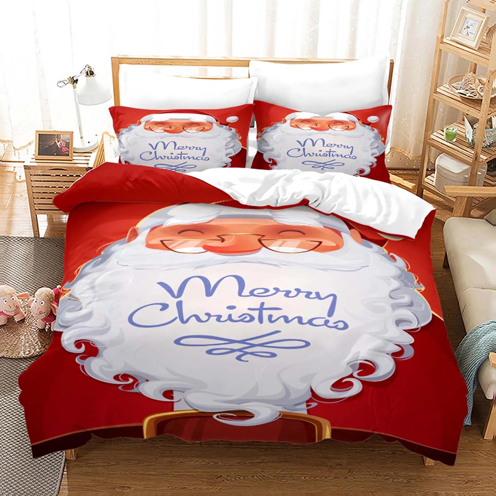 

Red Christmas Duvet Cover Santa Claus White Beard Snowman Microfiber Cartoon Children Teens Happy New Bedroom Decorations 70x133cm 2pcs