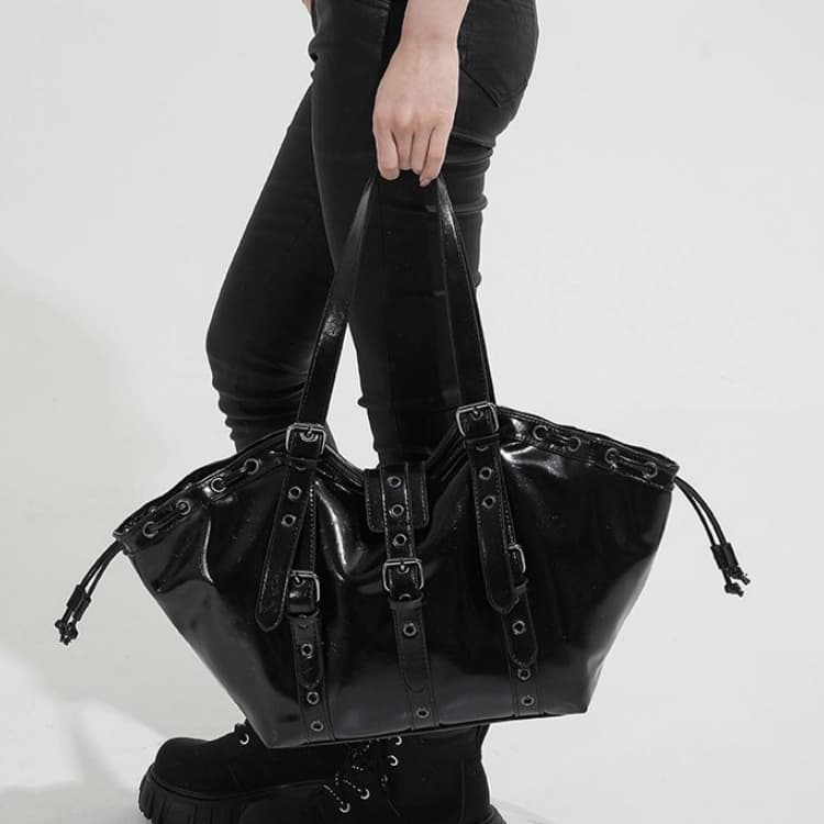 Rivet Metal Buckle Drawstring Tote Bag Women's Shoulder Bag