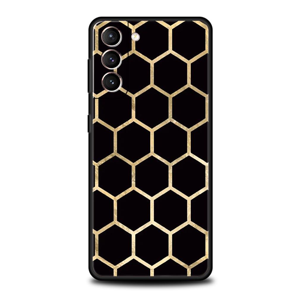 Honeycomb Pattern Soft Phone Case For Samsung Galaxy S25 Edge S24 Plus S23 FE S22 S21 S20 Ultra 5G S10 Black Protect Cover