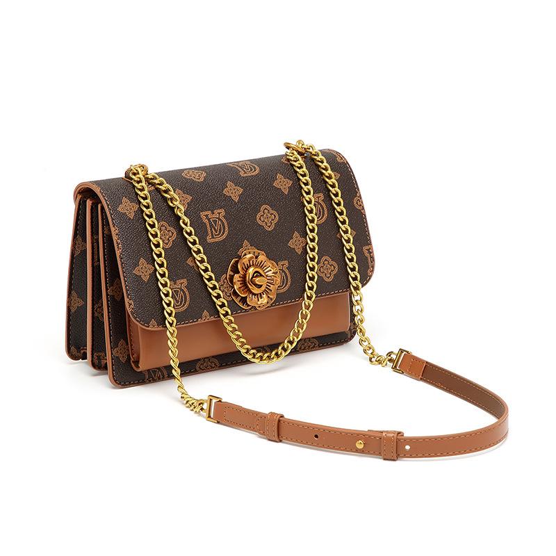 Printed Women's Bag High Fashion Vintage Camellia Underarm Chain All-in-one Crossbody Bag