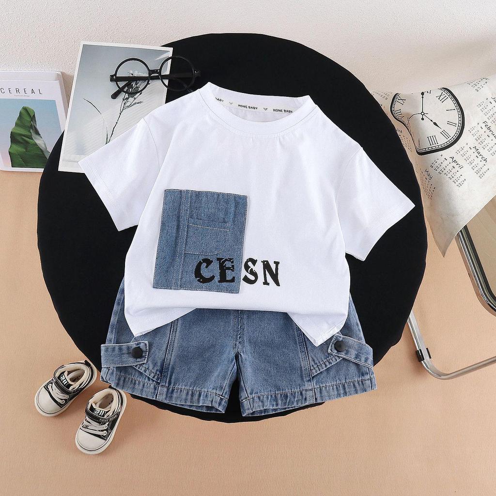 2026 Stylish Boys' Summer Color Block Casual Two-Piece Set