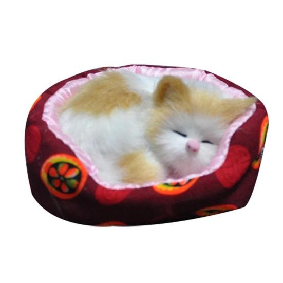 3D Simulation Sleeping Cat Nesting Cage Plush Doll Home Decoration Kids Gift