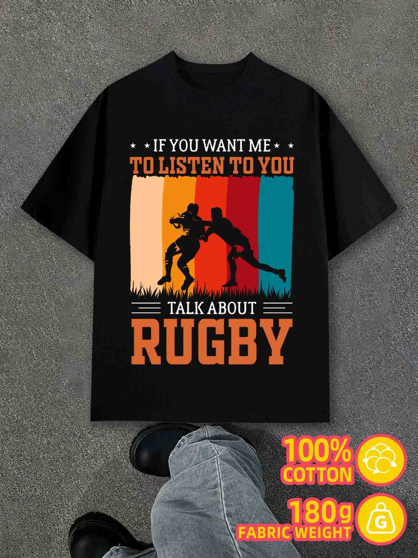 T-Shirt Y2K Rugby Talk About You Black Regular Fit 3XL