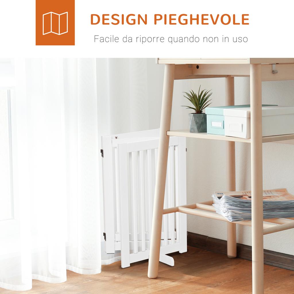3-Panel Folding Dog Gate, Central Door with Lock, MDF Frame, 155x76cm White