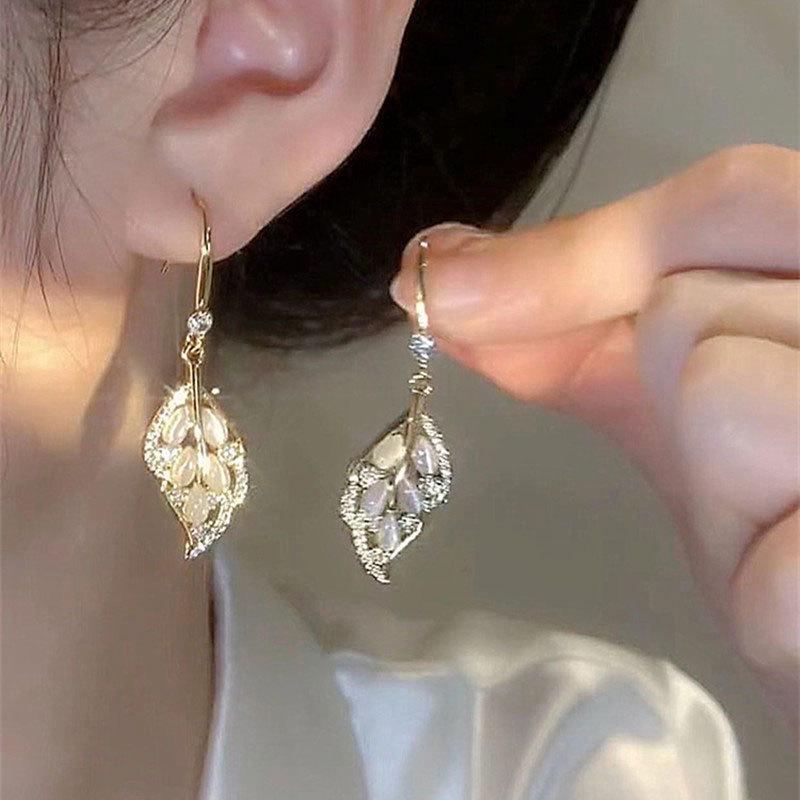 Elegant Golden Leaf Jade Earrings - 2024 Trendy High-End Luxury Design