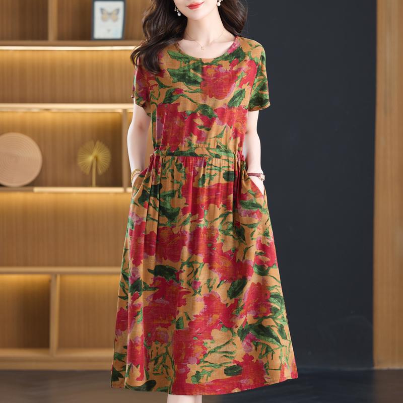 Summer Women's Elegant Dresses Plus Size Short Sleeve Casual Long Dress Vintage Clothes
