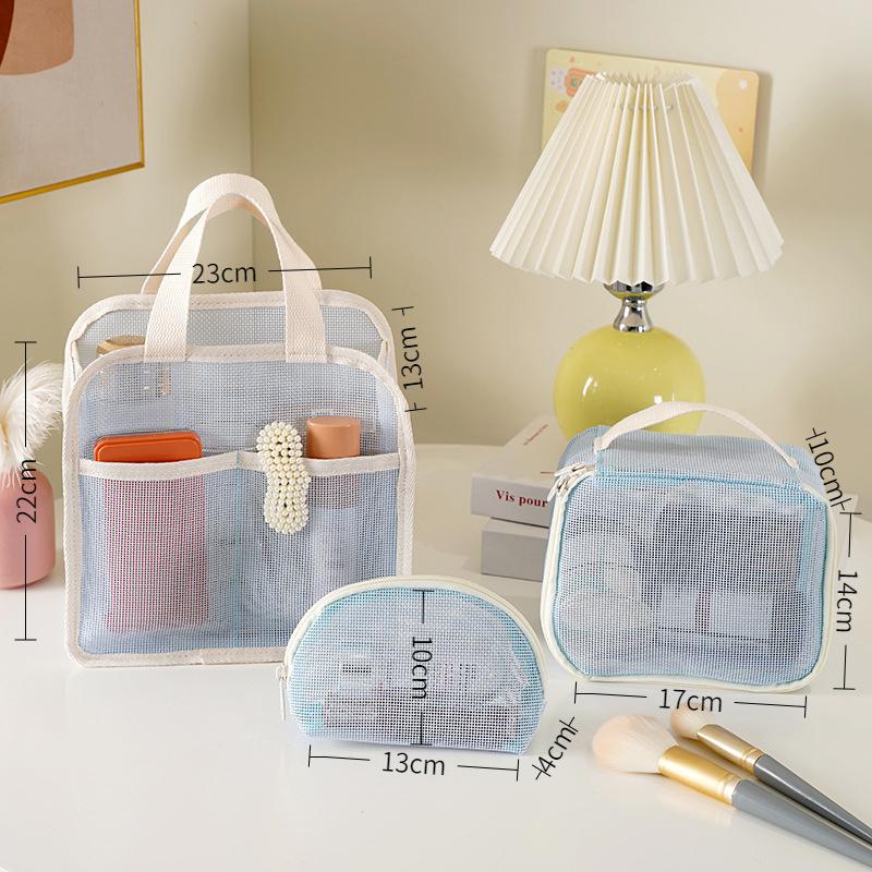 1 3Pcs Makeup Bag Mesh Handbag Portable Cosmetic Organizer Zipper Storage Pouch for Travel Purse and Lipstick