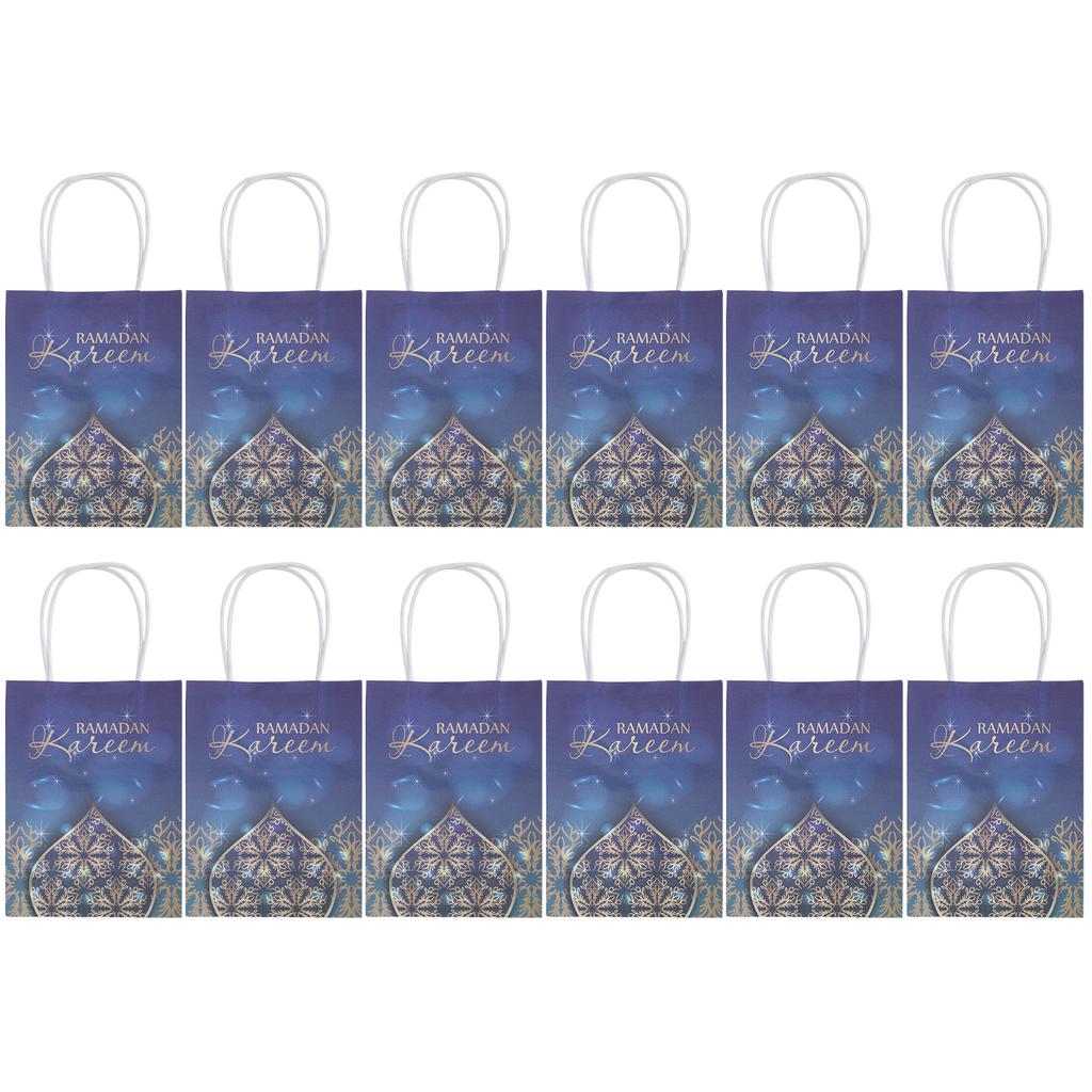 12Pcs Ramadan Gift Bag with Rope Handle Paper Packing Decorations Tote Craft SuppliesBlue