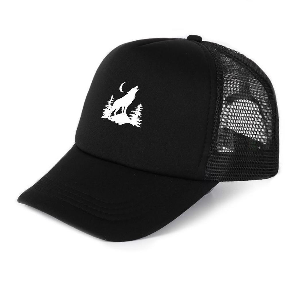 White Wolf Moon Printed Snapback Baseball Cap Adjustable Inelastic Solid Color Sporting Headwear Unisex for Urban Style Camping