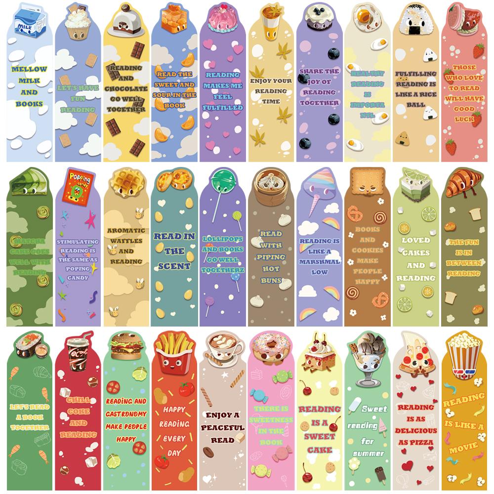 

30PCS Delicious Food Painting Bookmarks Laptop Luggage Art Picture Community Dormitory Gifts Scrapbooking Bookmark Decals