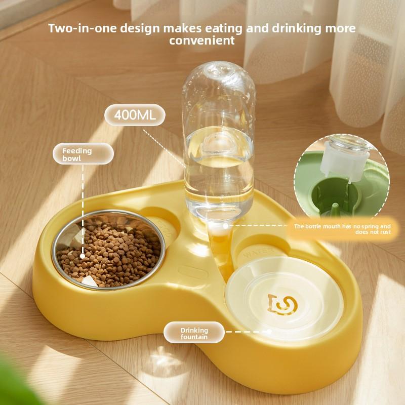 New Plastic Cat Feeder Water & Food All-in-One Dual-Function Pet Bowl Cross-Border
