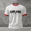 Men's England Supporter Soccer Jersey Short Sleeve Crew Neck Football Fan Tee with Graphic Print and Contrast Sleeves for World Cup Events