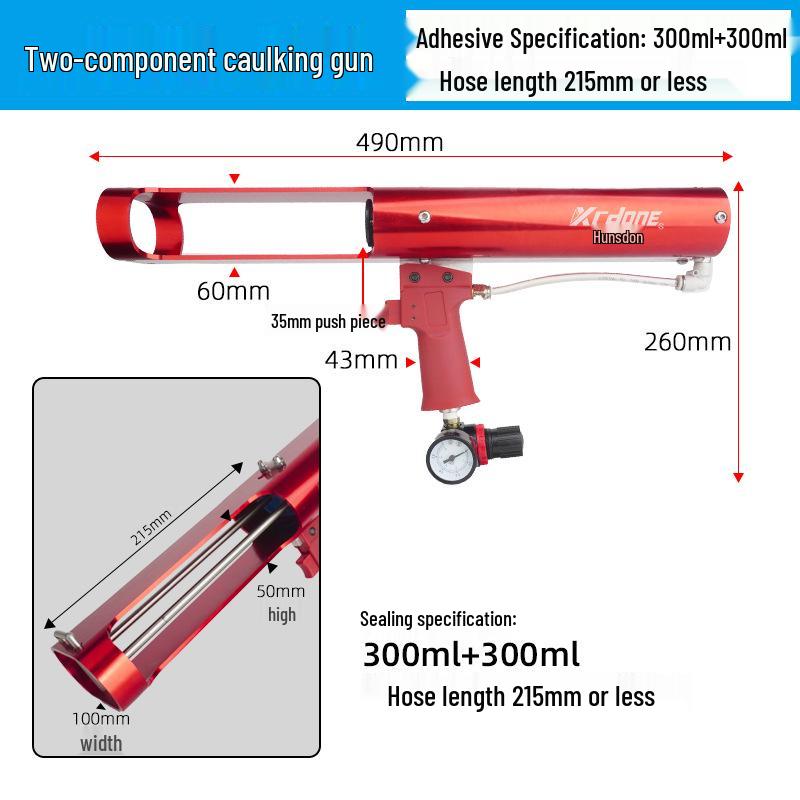 Pneumatic Double-Tube AB Mixing Gun for Two-Component Seam Filler