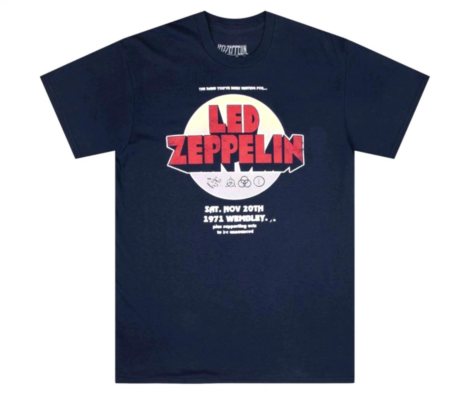 Rock Band Led Zeppelin Short Sleeve Graphic 1971 Wembley 100% Cotton T-shirt Mens Tees Top New M