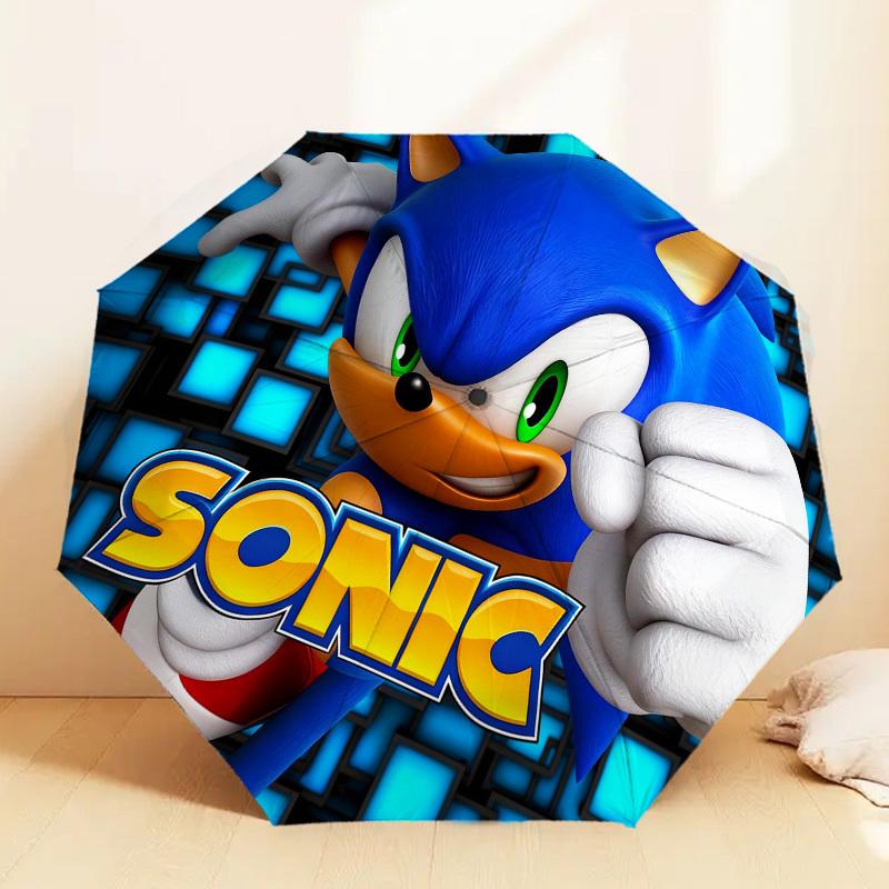 1pc Sonic The Hedgehog Automatic Folding Umbrella, Heavy Duty 8 Rib Iron Frame,  Suitable for Travel, Daily Use, Birthday, Decor Gift m0104055