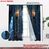 Set Of 2 Mystical Arch Window Curtains Enchanted Forest View Torchlight Ornate Floor Themed Bedroom Decor Curtain For Sleeping Area Made Polyester
