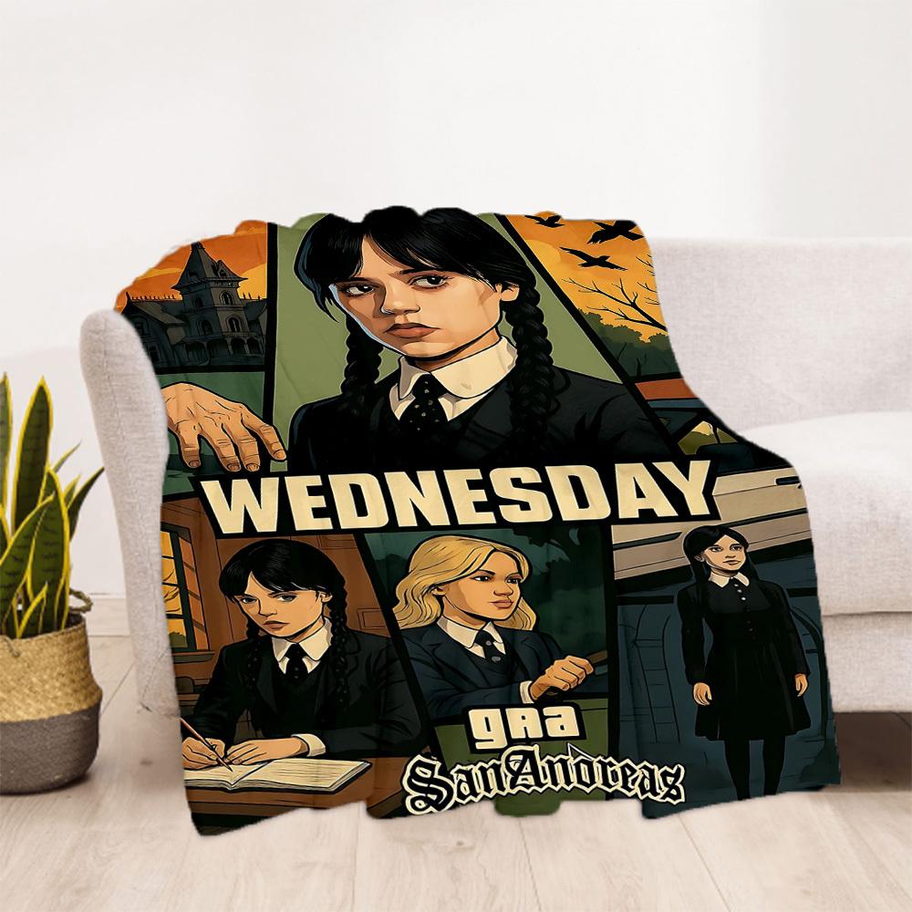 1pc Wednesday Outdoor Blanket Lightweight Flannel, Soft & Warm, All-Season Use for Sofa, Outdoor, Camping, Living Room, Office102