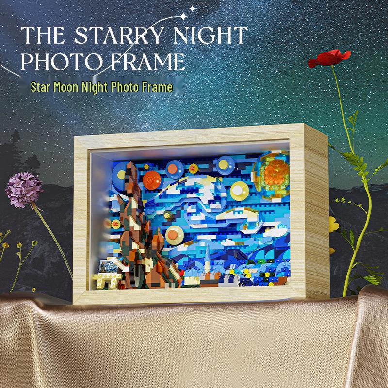 Starry Night Photo Frame Building Blocks: Compatible with Lego - Children's Educational Assembly Ornament Gift