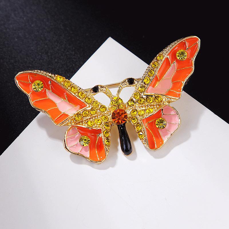 Broche Papillon Strass Émail Peint Alliage Épinglette pour Accessoires Vêtements Femme
