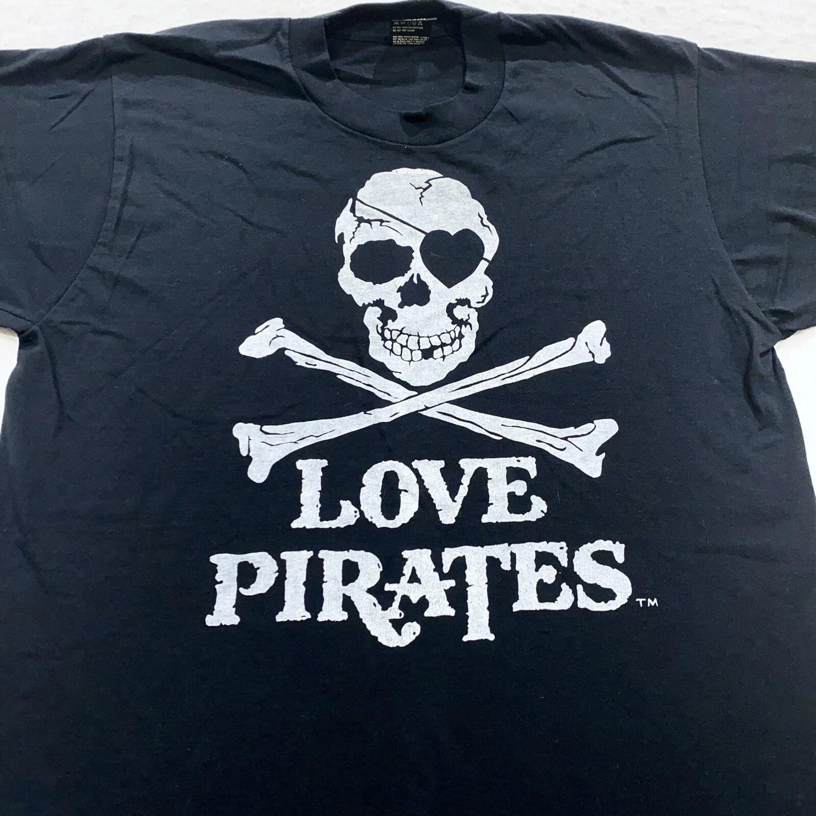 

vintage 90s LOVE PIRATES T-Shirt MEDIUM biker skull crossbones S