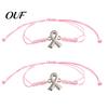 Simple Adjustable String Bracelet 2PCS Hand-woven Braided Bracelets with Metal Ribbon Pendant, Cord Awareness Friendship Wristbands, Daily Wear