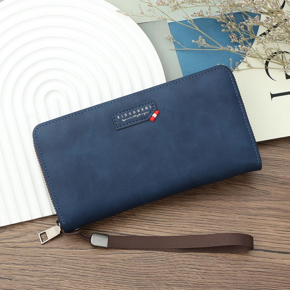 

Cross-border Men s Patchwork Zipper Wallet: Fashionable, Simple, Large Capacity for Phone and Coins синій