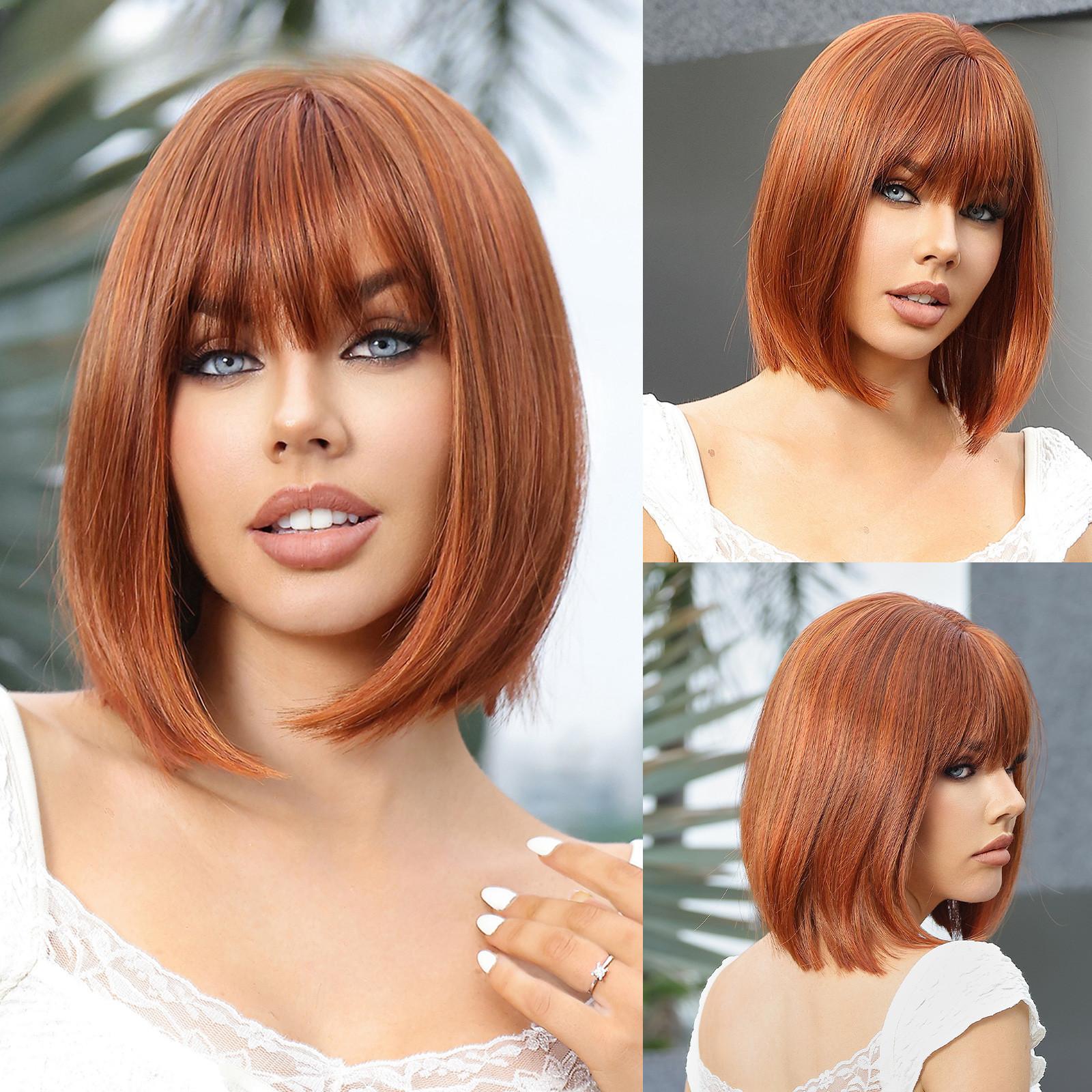 Короткий прямой парик в европейском и американском стиле для женщин, модный парик с кружевом спереди, термостойкий парик бобо с воздушной челкой