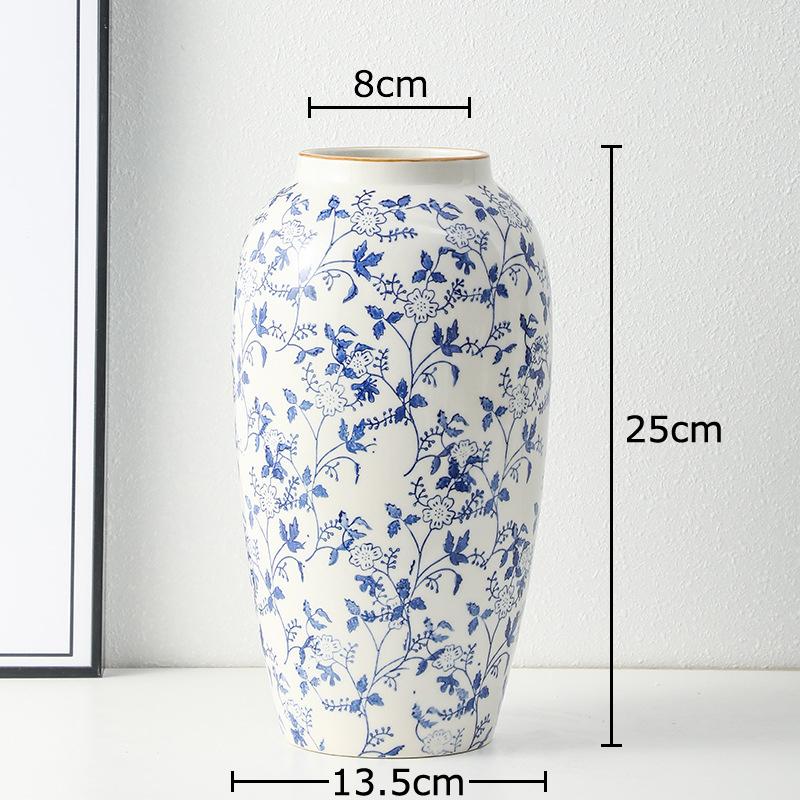 Blue and White Porcelain Vase Elegant Classical Flowers Pot Desk Decoration Flower Arrangement Floral Vases Room Aesthetic Decor