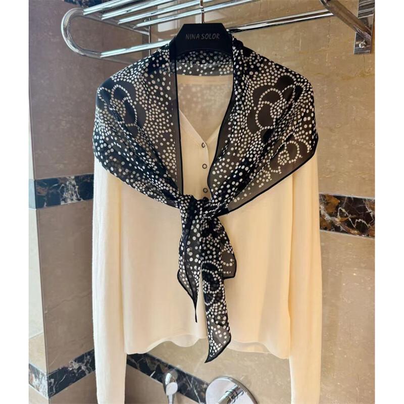 NINA SOLOR Polka Dot Silk Georgette Scarf