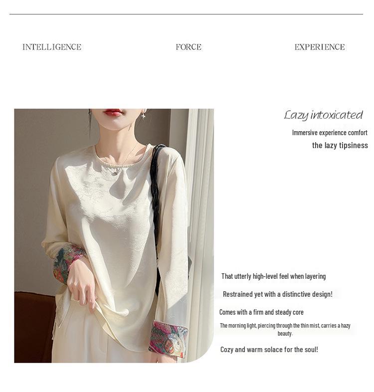 2026 New Spring & Autumn Chinese Style Embroidered Jacquard U-Neck Long-Sleeve Loose Pullover Women's Top