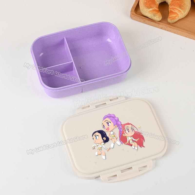 Kpop Lovci Démonů Krabička na oběd pro kluka holku Roztomilá Mira Zoey Jinu Přenosná plastová Bento krabička s nádobím na jídlo ovoce