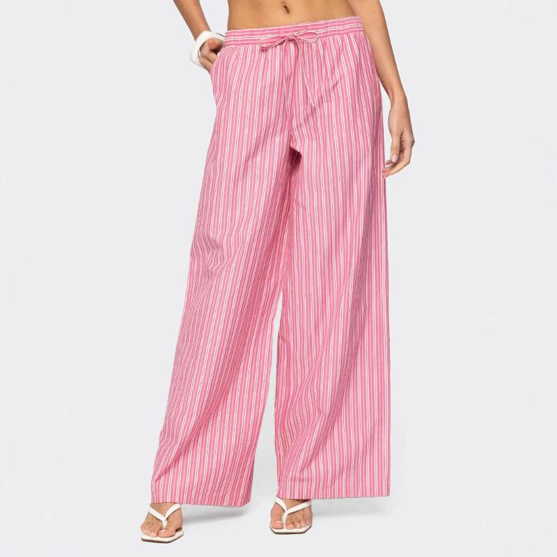 Autumn New Fashion Women's Striped Lace-up Thin Straight Casual Casual Versatile Trousers