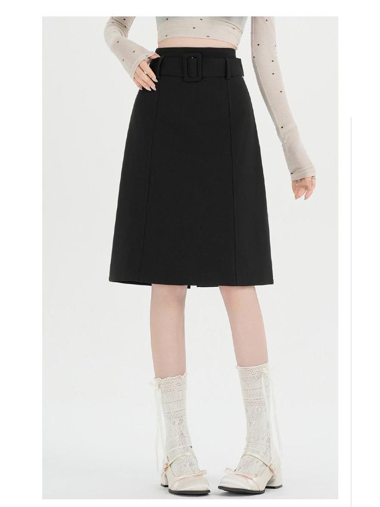 Elegant Gray High-End Midi Skirt: Women's Slim-Fit A-Line for Spring/Summer