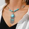 Metal Chain Stone Pedant Necklace Beads Bohemia Style Choker Retro Ethnic Style Necklaces  Girls