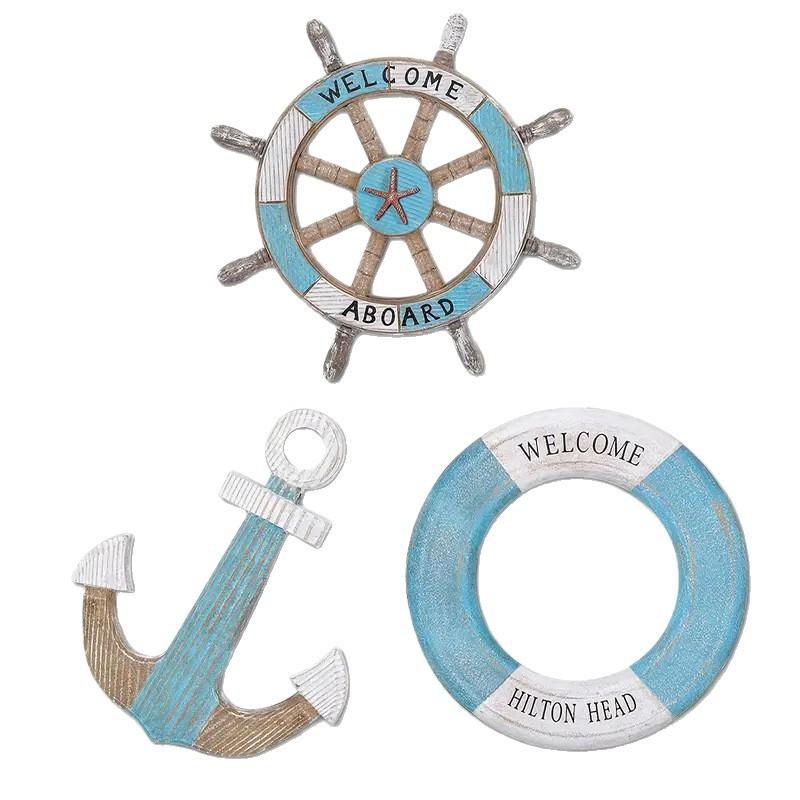 1 Set of Nautical-Themed Home Decor Wooden Anchors, Helms, and Lifebuoys Ocean-Themed Wall Hanging Decorations Indoor Nautical Decor Can Be Used