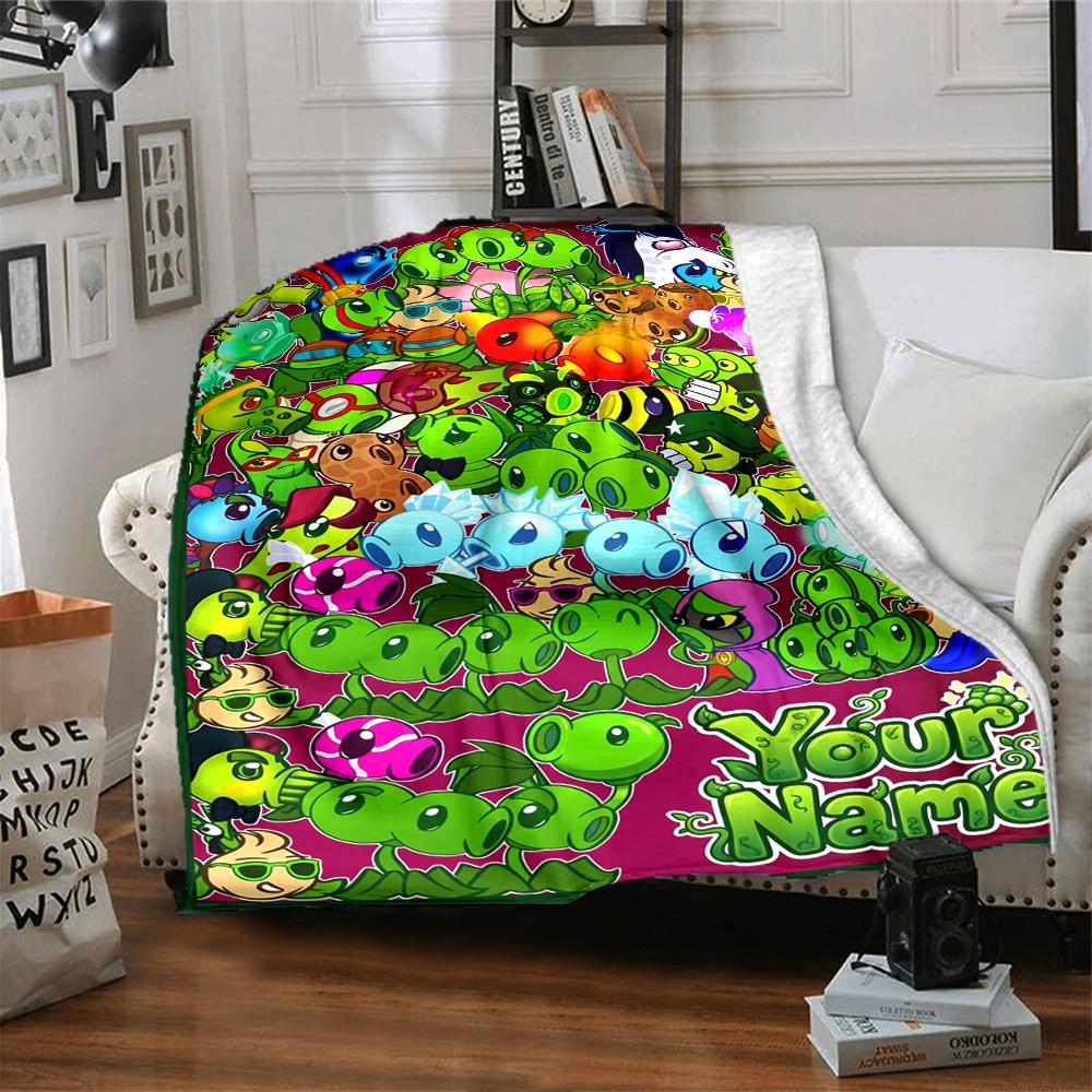 Plants Vs. Zombies Customize Your Name Blanket Cozy Customizable Blanket Comfortable Versatile for Nap Seaside Living Room Picnics