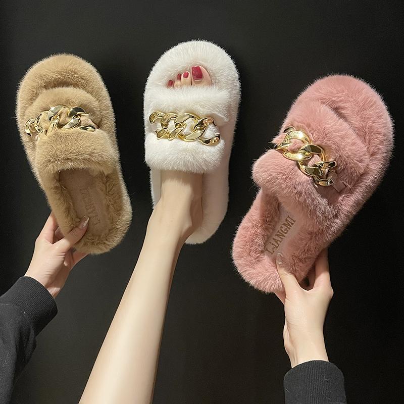 Thick Bottom Cotton Slippers Women's 2025 Autumn/Winter New Style Korean Outerwear Crossbody Slippers Home Use Cotton Slippers
