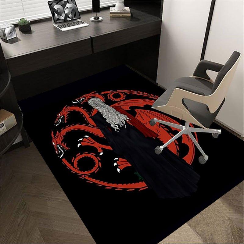 1pc Fire and Blood Office Carpet Chair Mats, Home Decor Mat | Fantasy Theme Mat | Durable Mat, Dragon DecorB21
