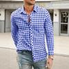 Camicia da Uomo a Quadri con Collo a Revers a Maniche Lunghe Casual Traspirante Stampa 3D