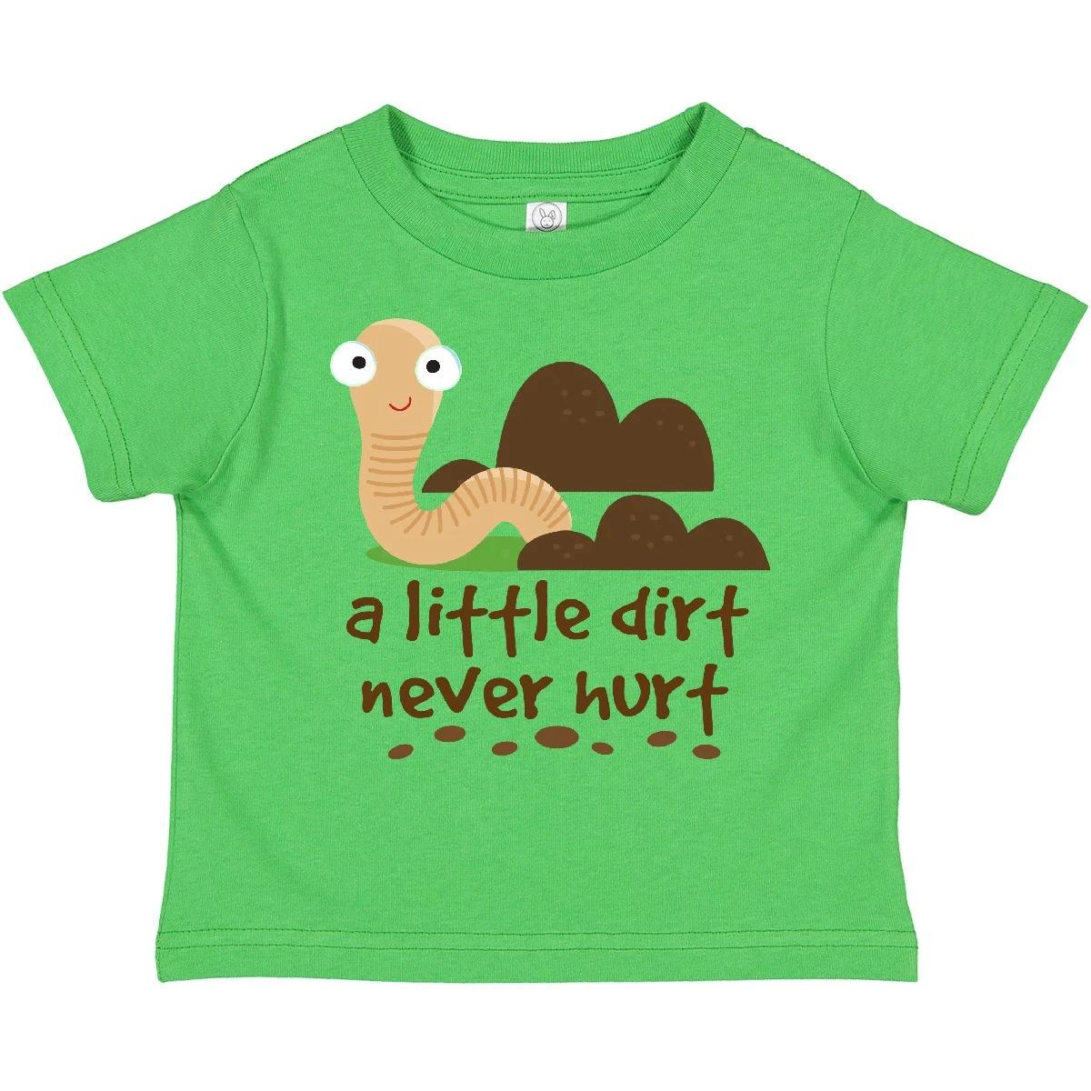 

Inktastic Funny Dirt Never Hurt Boys Earthworm Toddler kids boys T-Shirt Boy Digging Lover 150
