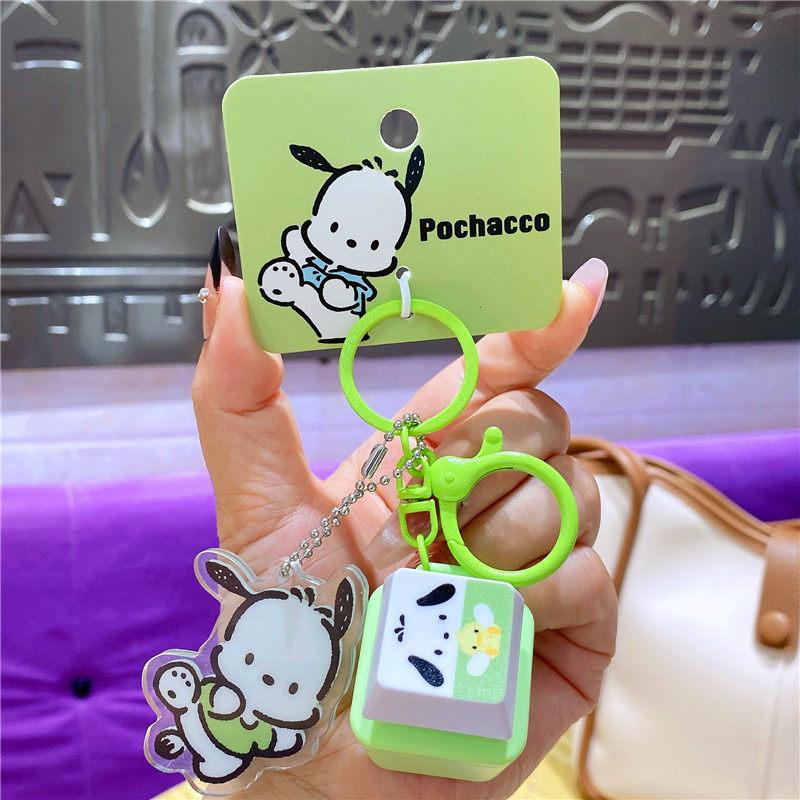 Official Hello Kitty Music Wooden Fish Fidget Keychain Press Button Sound Relief Plush Doll Pendant Cartoon Bag